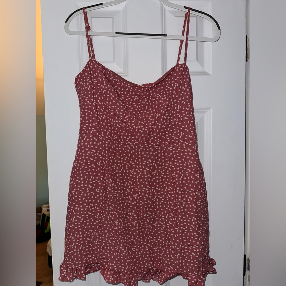 Pink summery dress w/ white polka dots